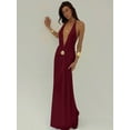 thumbnail image 6 of Burgundy Deep V Halter Maxi Dress With Gold-Tone Shell Medallion Detail For Summer Beach Vacation, 6 of 8