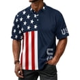 thumbnail image 2 of LNZGNM Mens USA 250th Anniversary Polo Shirt USA Flag Color Block Golf Shirts Short Sleeve Star Stripes Graphic Golf Polos Casual Parade Top,Navy XL, 2 of 4