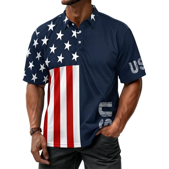 USA 250th Anniversary Print Polo Shirts for Men Casual Patriotic Short Sleeve Relaxed Fit Anniversary 250 Patriotic American Flag Graphic Tee