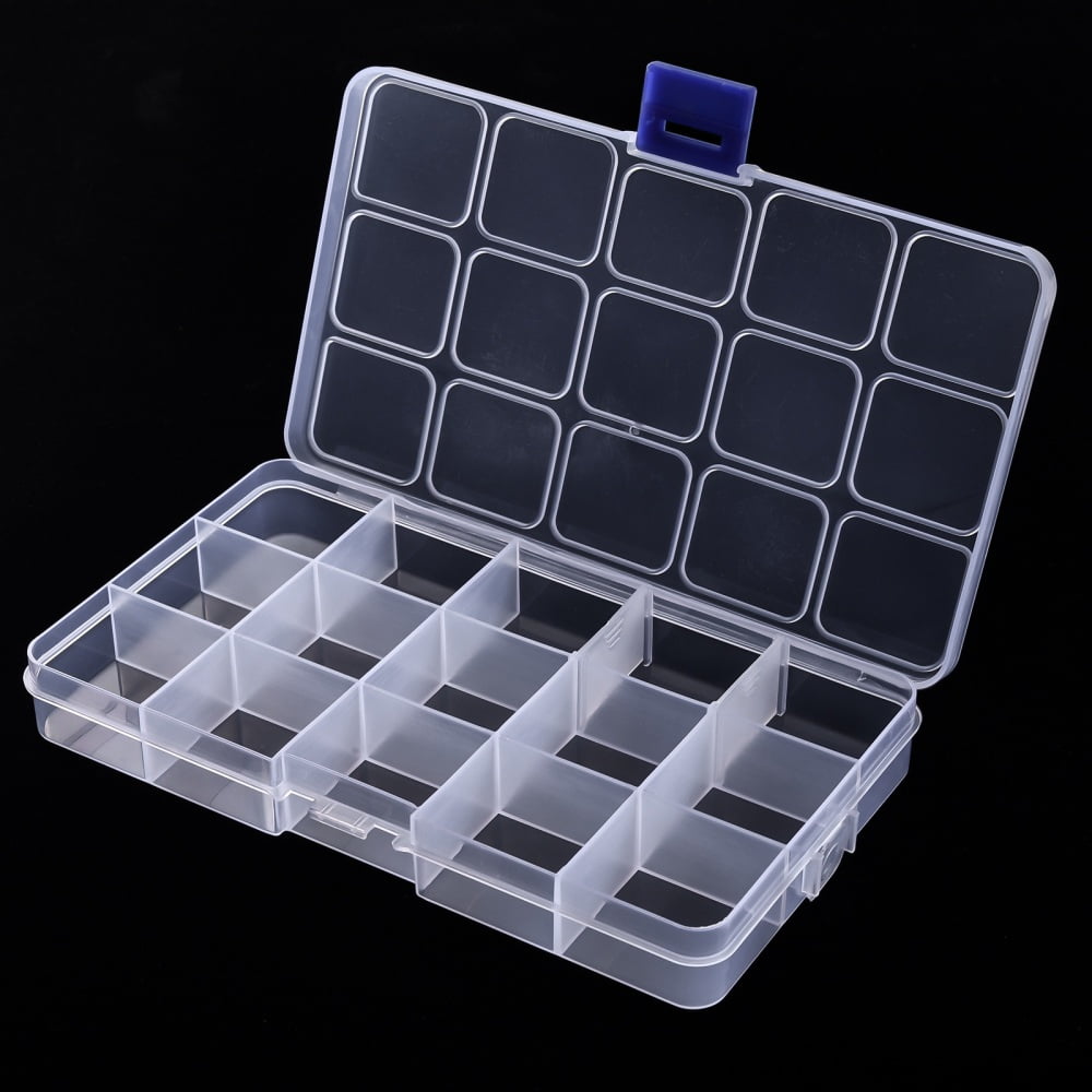 10pc Plastic Bead Storage Container 15 Compartment Organizer Boxes Rectangle Clear 17.5x10x2.5cm Compartment: 3.2x2.9x2.1cm