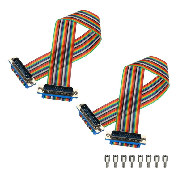 2 Pcs IDC Rainbow Wire Flat Ribbon Cable DB25 Male to DB25 Male 11.8 Inch Length 2.54mm Pitch