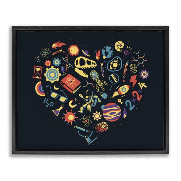 Stupell Industries Contemporary Retro Science Heart Black Floating Frame Canvas Art, 21 x 17, by Tobe Fonseca