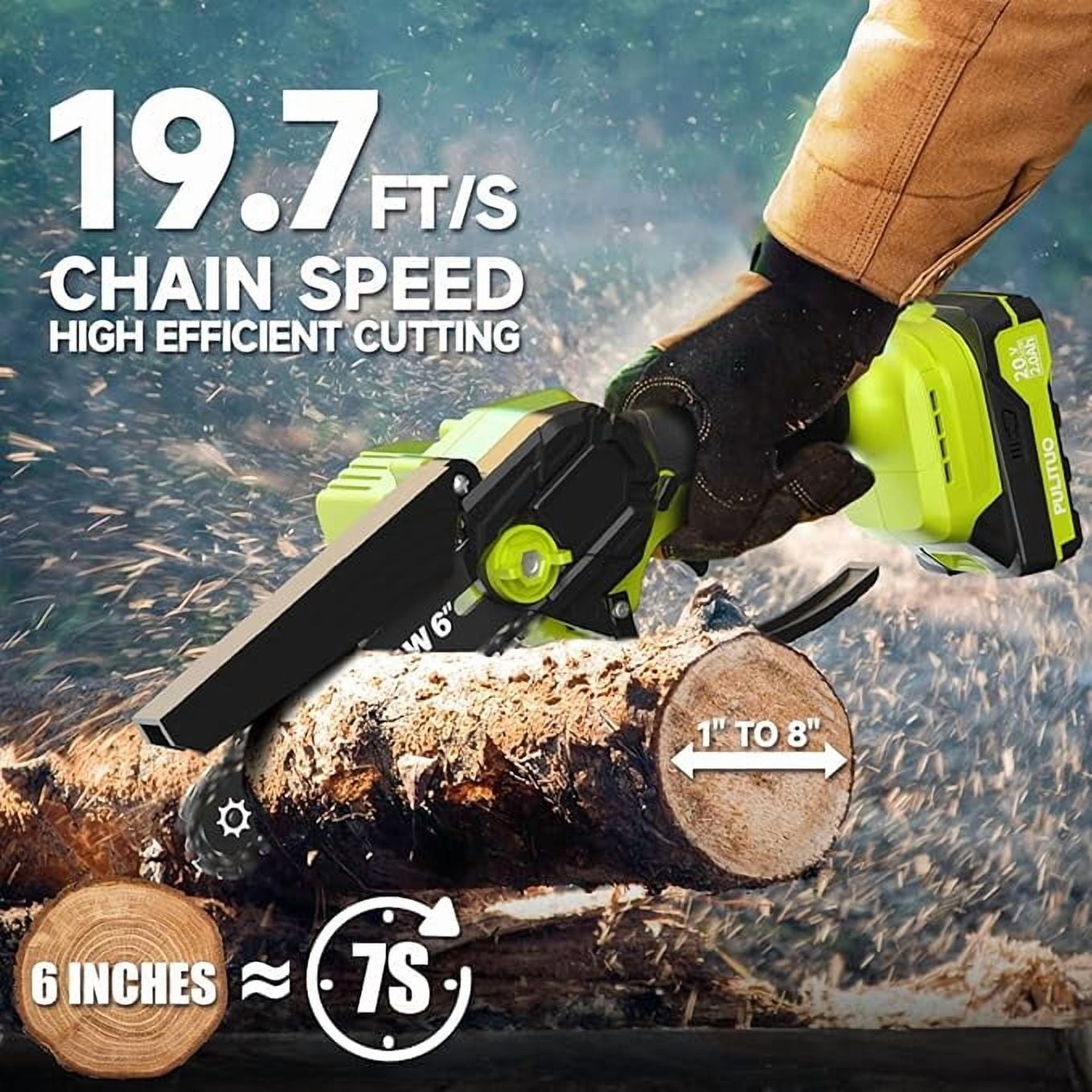 Mini Cordless Chainsaw 6-Inch, Electric Handheld Brushless Saw with 2 Batteries, Portable for Wood Cutting, Tree Trimming, Garden, Yard Work