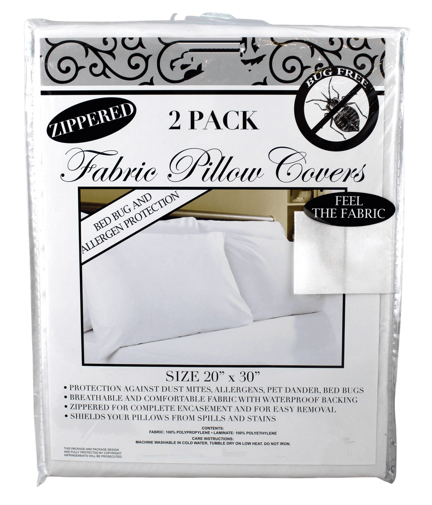 2 Pack Pillow Protectors Zipped Size 50x70cm Washable Dust Proof Non allergenic 
