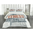 thumbnail image 3 of Ambesonne Fitness Quilted Bedspread Set 3 Pcs, Retro Words Lifestyle, King Size, Dark Blue Orange and White, 3 of 5