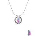 thumbnail image 2 of Delight Jewelry Silvertone Translucent Hot Pink & Blue Flying Butterfly Gymnastics Mom Ring Charm Necklace, 18", 2 of 4