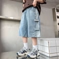 thumbnail image 4 of Lullu Boys Cargo Denim Shorts Elastic Waist Knee-Length Jean Shorts, Sizes 4-14, 4 of 5