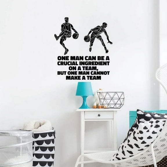 One Man Can Be A Crucial Ingredient On A Team Quote Basketball Player Silhouette Vinyl Wall Sticker Art Decal Sport Boy Kids Room Design Bedroom Basketball Sports Vinyl Decoration Size (40x24 inch)