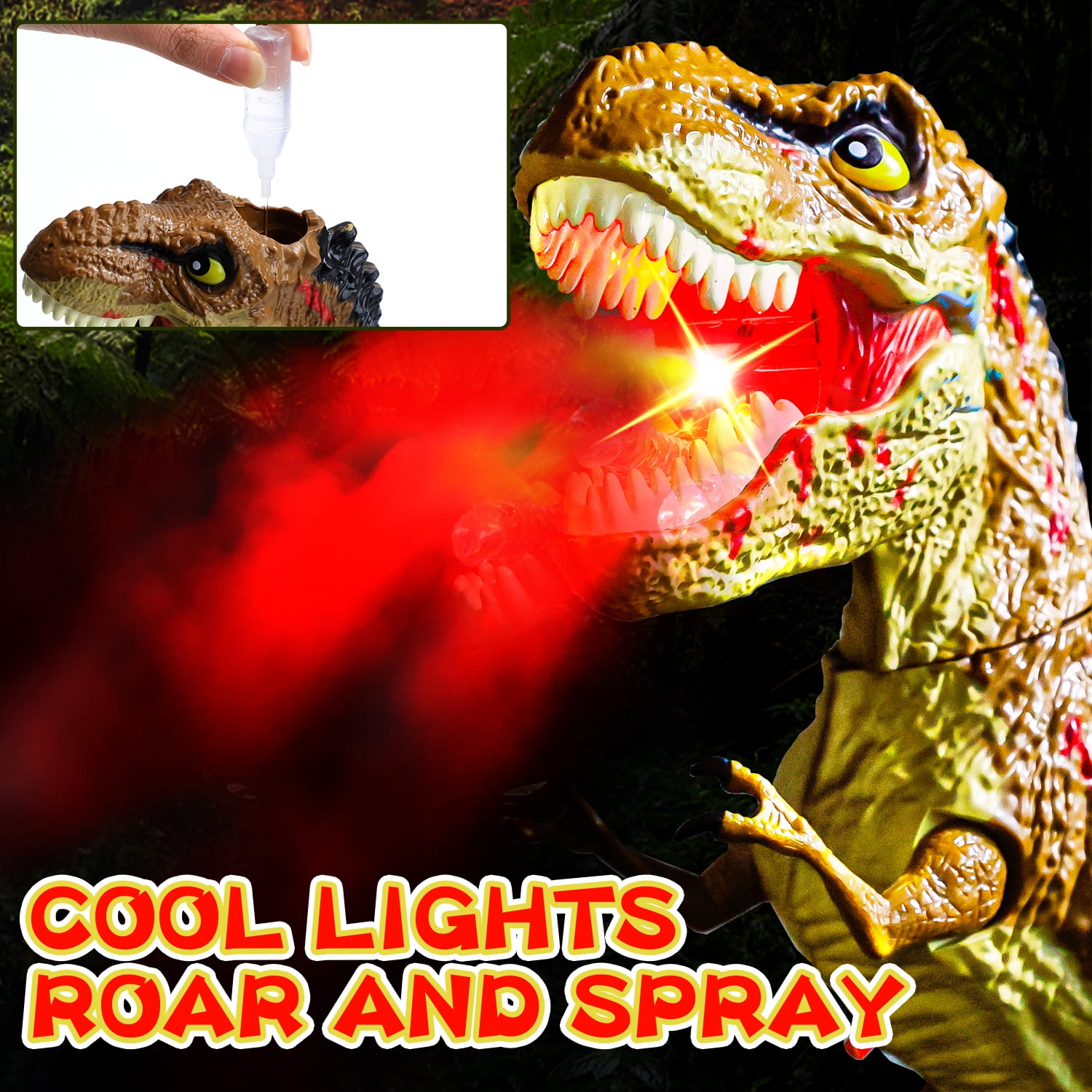 JoyStone Remote Control Dinosaur Toys for Kids, Electric Walking RC T-Rex, Realistic Tyrannosaurus Dino Robot with Roaring and LED Light for Boys and Girls Age 3+, Brown