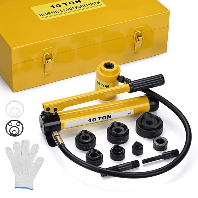 Yescom Ensemble de Perforatrice Hydraulique 10 Tonnes 1/2 Pouces à 2 Pouces Kit d'Outils de Perforation - Jaune