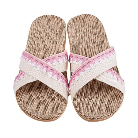 

〖Yilirongyumm〗 Pink 35-36 Slippers For Women Slippers For Fashion Ladies Women Breathable Bohemia Beach Slip On Shoes Flats Casual Sandals