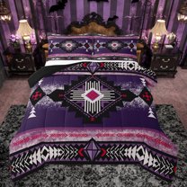 jejeloiu Retro Boho Aztec Full Size Comforter Sets,Rustic Farmhouse Tribal Bedding Comforter Set,Purple Bohemian Rhombus Bedding Sets For Teens,Microfiber Bedroom Decor Reversible,3pcs
