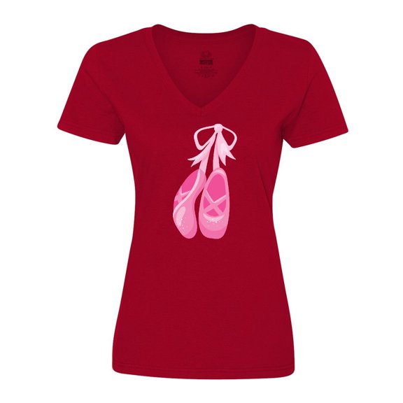 Inktastic Ballet Shoes, Ballet Slippers, Ballet Dance - Pink Women's V-Neck T-Shirt