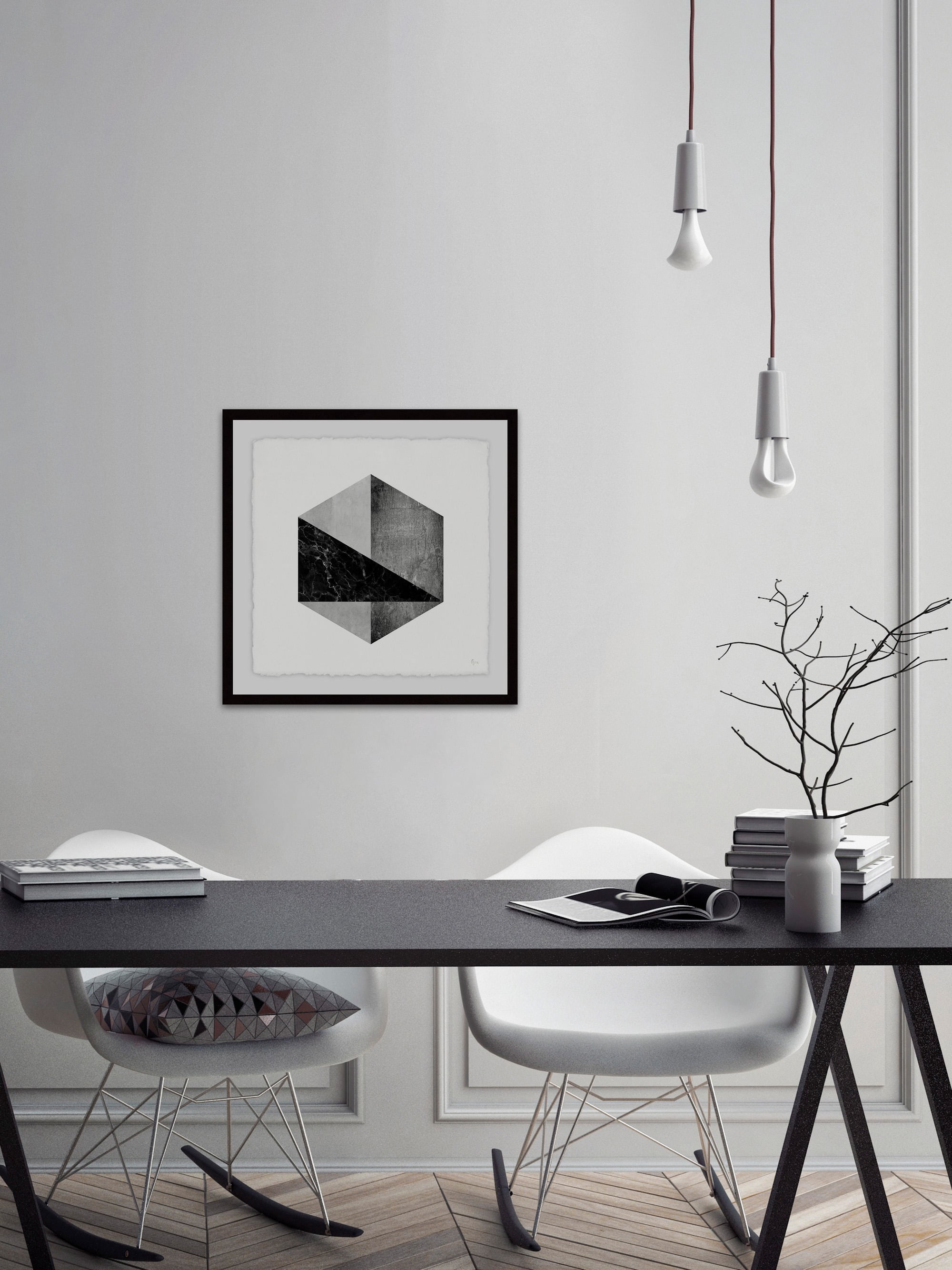 Marble Hexagon Framed Painting Art Print