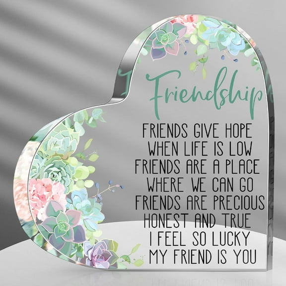 Spiareal Gift for Friend Friendship Women Friend Friendship Birthday Cheer up Gift Acrylic Heart Butterfly Keepsake Paperweight for Home Office Table Shelf(Heart Succulent) 3.9x3.9 Inch