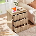 thumbnail image 4 of 23" Wide Nightstand Set of 2 with Charging Station, Modern Night Stand with 3 Fluted Dresser & Handle Storage Farmhouse Bed Side Table for Bedroom, Natural Oak, 4 of 9