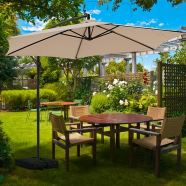 Autlaycil 10FT Cantilever Patio Umbrella, Hanging Offset Umbrella with Umbrella Stand, Khaki