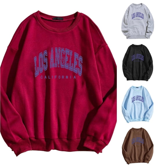 CUZIBR Womens Sweatshirt Letter Print Oversized Crew Neck Sweatshirts Fashion Long-Sleeve Pullover Tops Basic Layering Fall Winter Clothes,