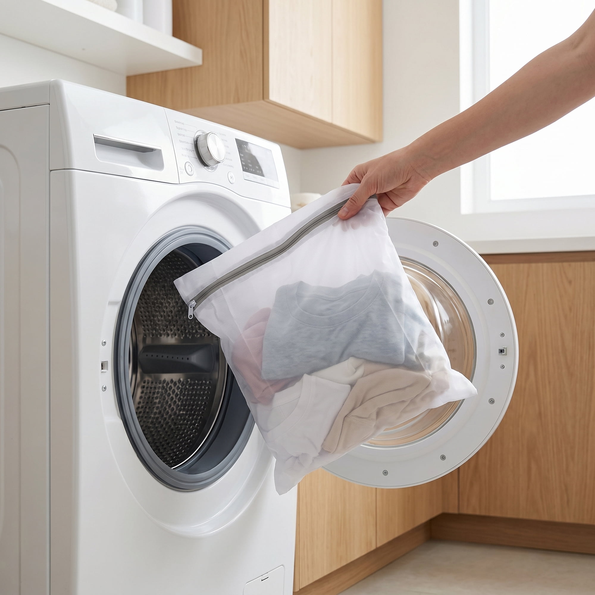Unique Bargains 3Pcs Polyester Mesh Laundry Bags with Zipper White-Gray 11.8" x 15.7"