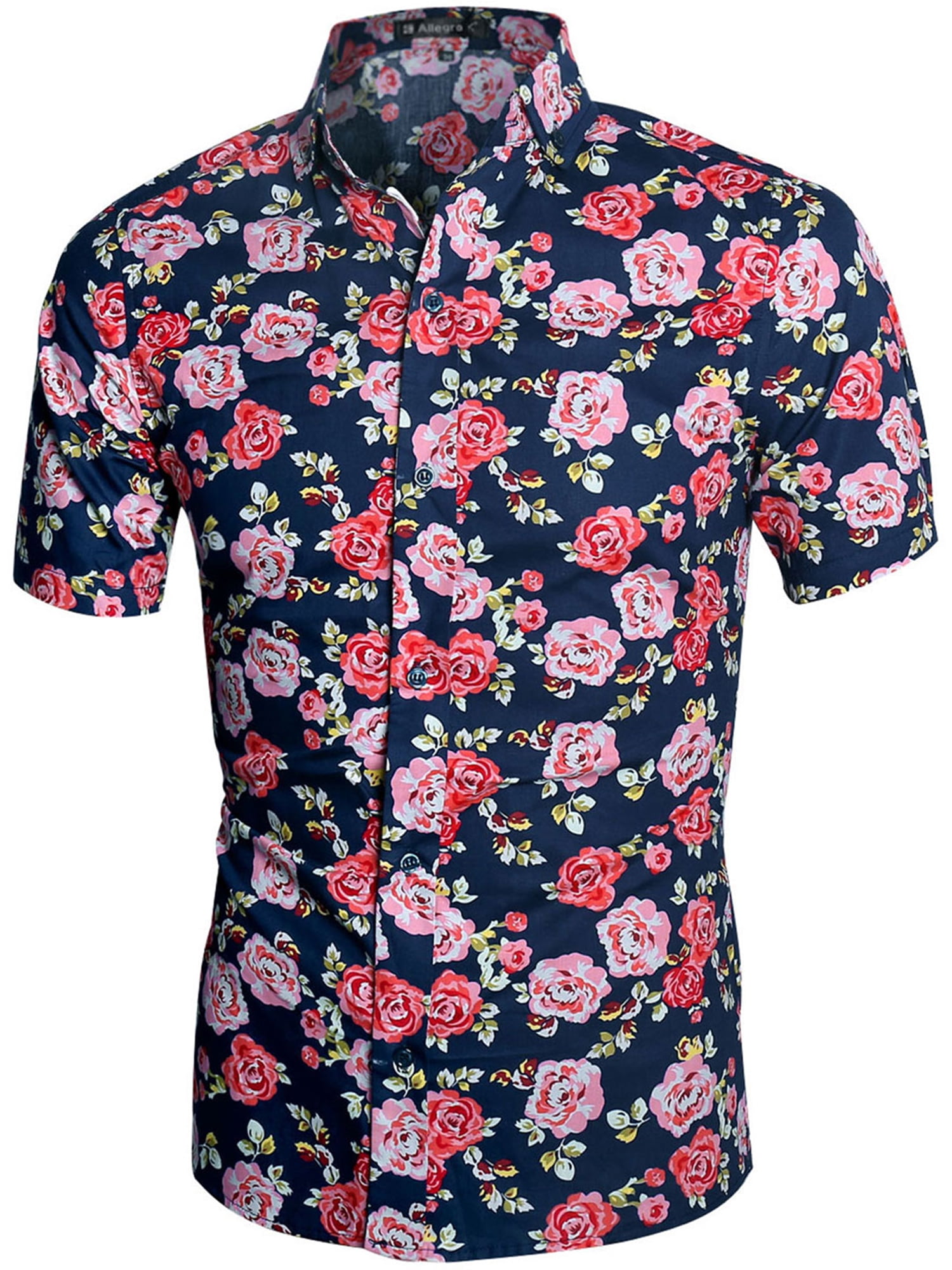 Mens Floral Print Half Sleeve Button Down Shirts
