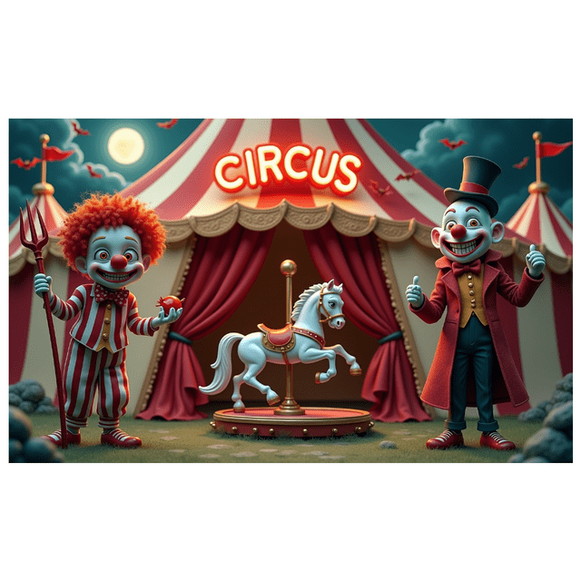 Bannière de Cirque à Thème Coloré Design Clown Éléments Décoratifs Rideaux Rouges Décoration de Fête Carnaval pour Enfants Fête Décoration Intérieure Célébration d'Anniversaire