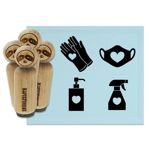 Pandemic Caring Mask Gloves Spray Bottle Soap Dispenser Rubber Stamp Set for Scrapbooking Crafting Stamping - Mini 1/2 Inch
