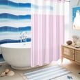 thumbnail image 5 of No Hook Shower Curtain, Pink White Stripe Shower Curtains for Bathroom with See Through Top Window, Modern Minimalist Geometric Striped Waterproof & Washable Bath Curtain Narrow 54"x78", 5 of 9