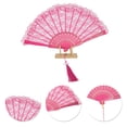 thumbnail image 3 of Unique Bargains Lace Trim Orchid with Tassel Folding Fan 1 Pc Rose Red, 3 of 5