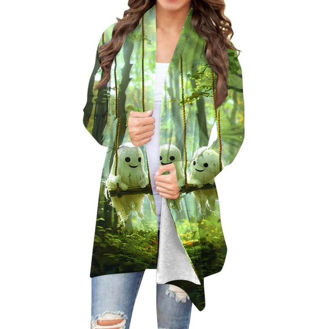 LOVZFMLL Cardigan pour Femmes Mode Halloween Imprimé Cardigan à Manches Longues Veste