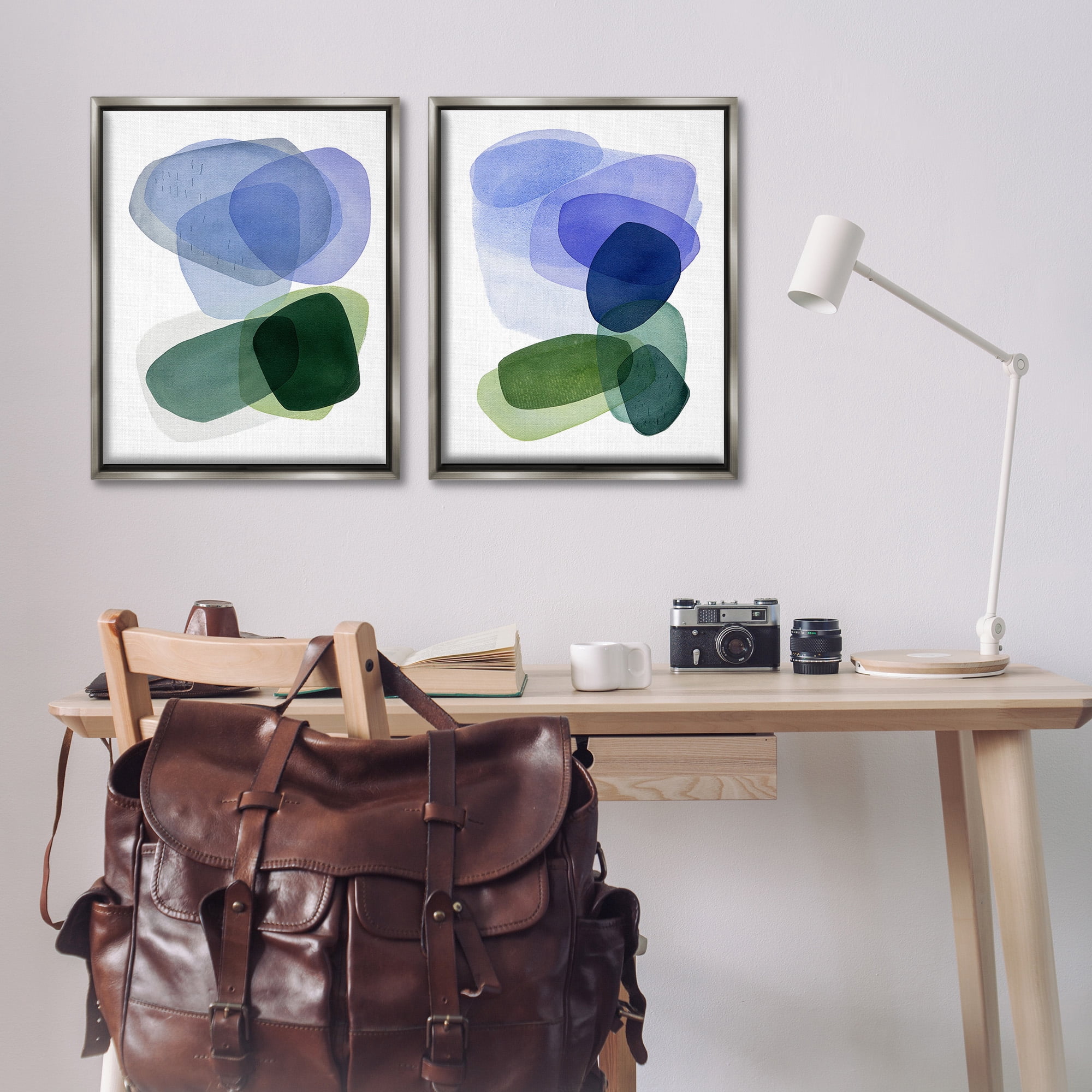 Stupell Industries Minimal Oblong Shapes Abstract Painting Gray Floater Framed Canvas Art Print Wall Art, 25 x 31, Set of 2