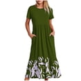 thumbnail image 2 of Ecqkame Womens Dresses Loose Casual Printed Short Sleeve Round Neck Vacation Summer Long Dresses for Women B-Green L, 2 of 5