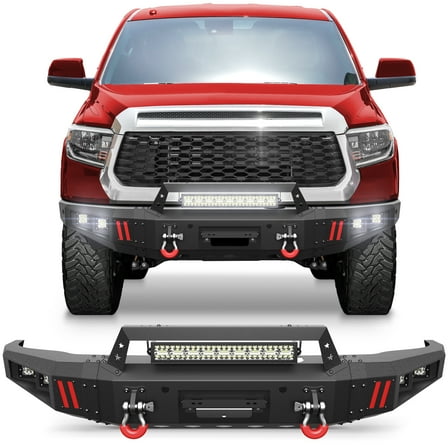 POFENZE Front Bumper Fit for Tacoma 2nd Gen 2005-2015 Full Width Pickup Truck Bumper Black with Winch Plate Lights and License Plate Bracket
