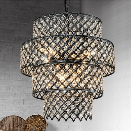 

Adrien 6- Light 16 Wide Iron Antique Black 4-Tier Crystal Chandelier