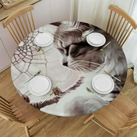 

Sheronv Cute Cat Theme Round Tablecloth - Stain-Resistant & Washable - Ideal for Indoor and Outdoor Use - 100% Polyester Fabric - Mother s Day Outdoor Fitted Design 54 -58