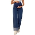 thumbnail image 1 of INSPIRE CHIC Jeans de Maternidad para Mujeres, Denim de Pierna Recta, con Puños, Alta Elasticidad, sobre el Vientre, Pantalones para Embarazadas, Casual para Trabajo, XXL, Azul Oscuro, 1 of 6