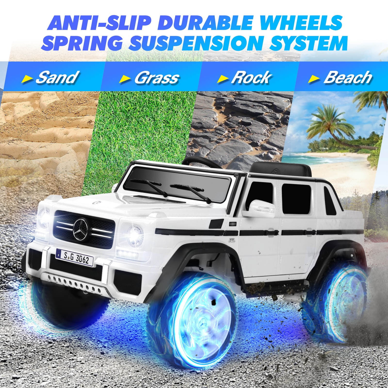 JOYLDIAS 12V Powered Electric Ride on Car Licensed Mercedes-Benz G650S for Kids with Remote Control, 2 Motors, 3 Speeds, Lock, Music, Horn, LED Light (white)