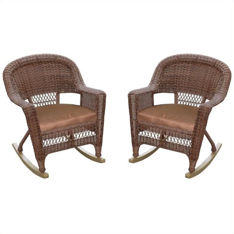 Honey Wicker and Steel Outdoor Rocking Chair Set
