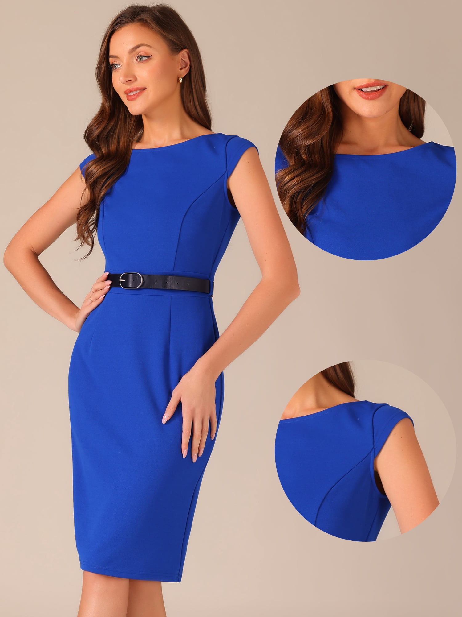 DARING DIVA Women's Cap Sleeve Boat Neck Pencil Dresses S Royal Blue
