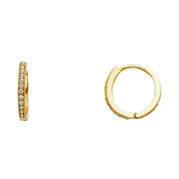 14k Yellow Gold Round Cubic Zirconia Pave Hugging Earrings 12x12mm Stud Earring for Women