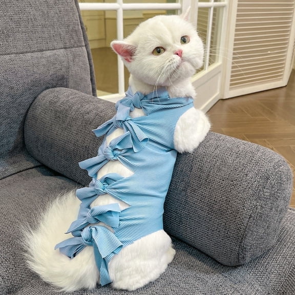 Cat Surgery Recovery Suit Female Cat Onesie for Cats After Surgery Spay Surgical Abdominal Wound Skin Diseases (Blue,M)