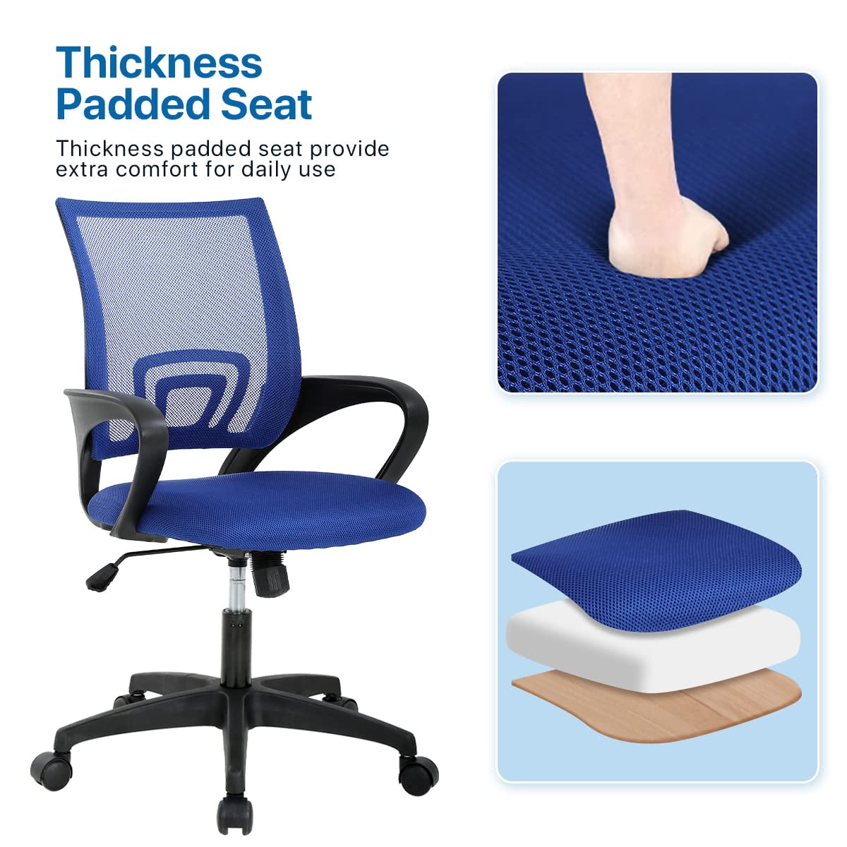 NiamVelo Mesh Office Chair, Mid-Back Home Office Chair Adjustable Ergonomic Desk Chair with Armrest, Rolling Swivel Chair for Adults, Blue