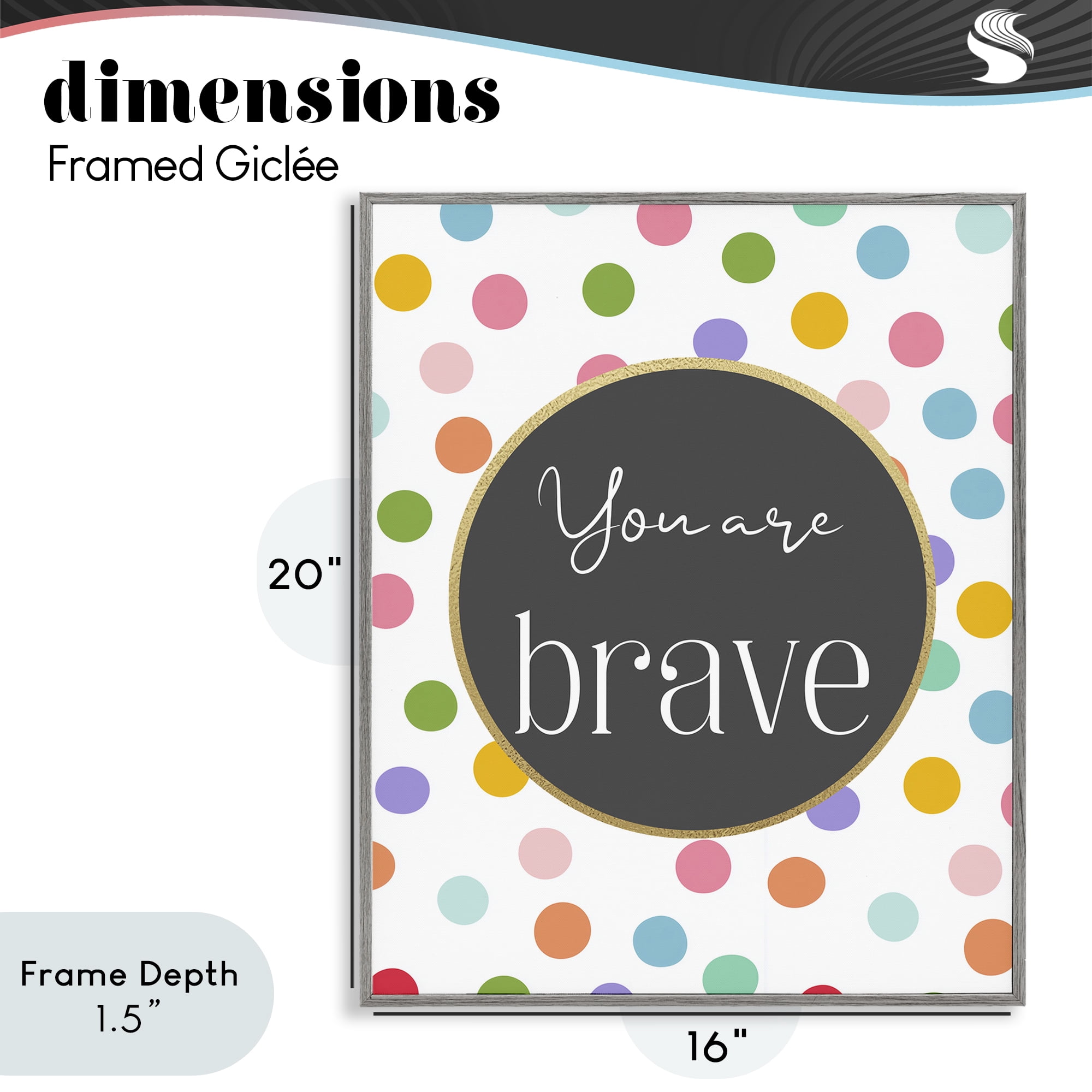 Stupell Industries You Are Brave Polka Dots Gray Framed Giclee Art, design by Christine Simpson Art