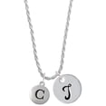 thumbnail image 1 of Delight Jewelry Silvertone Capital Letter - C - Pebble Disc - Silvertone Script Initial Disc - T - Charm Necklace, 20"+3", 1 of 4