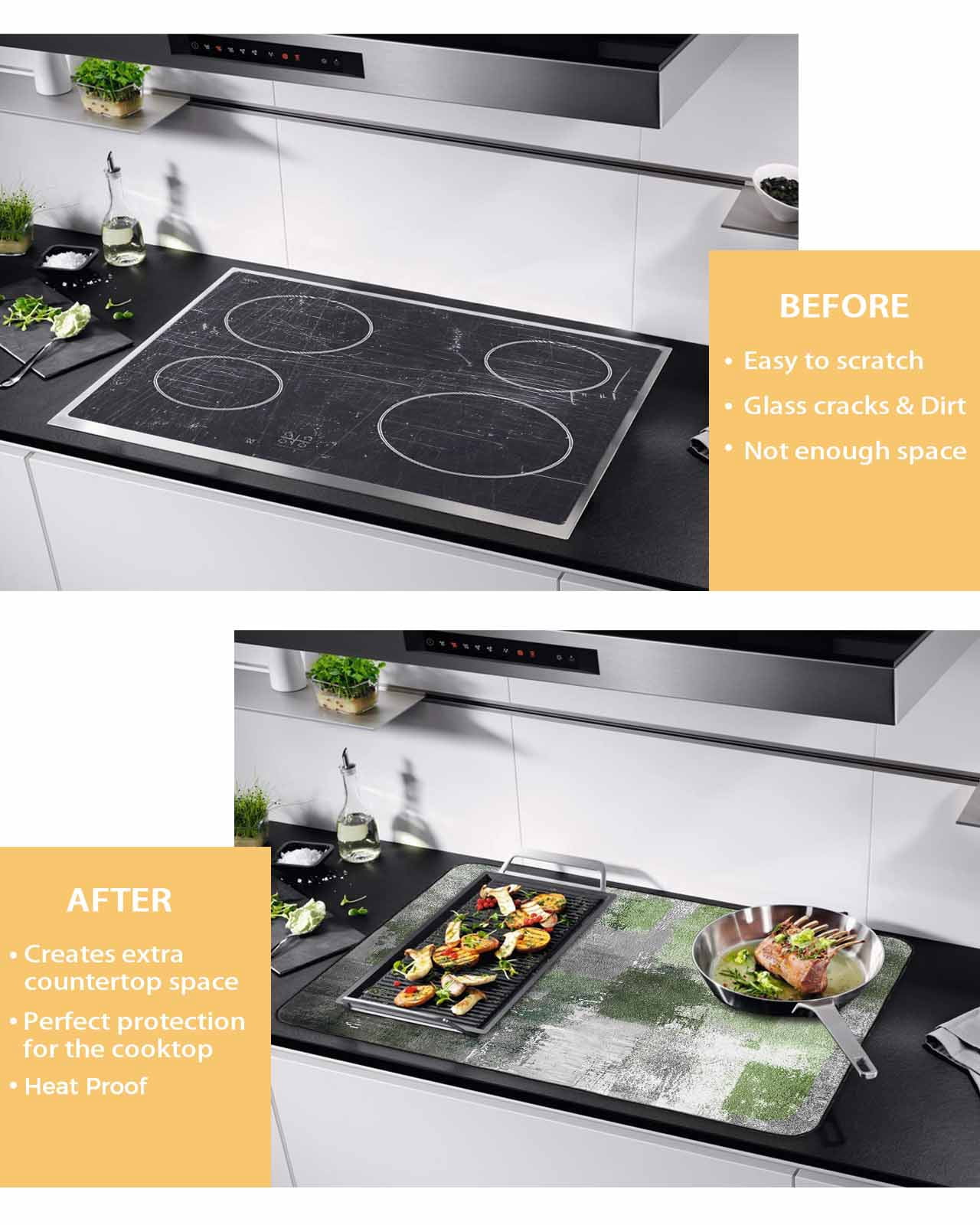 nqOlkjepod Large Induction Cooktop Protector Mat 36"x21", Sage Green Grey Stove Top Covers for Electric Stove, Modern Oil Painted Abstract Art Aesthetics Stove Burner Cover Mats Stove Cover
