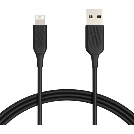 Basics ABS USB-A to Lightning Cable Cord, MFi Certified Charger for Apple iPhone, iPad, Black, 6-Ft, 2-Pack