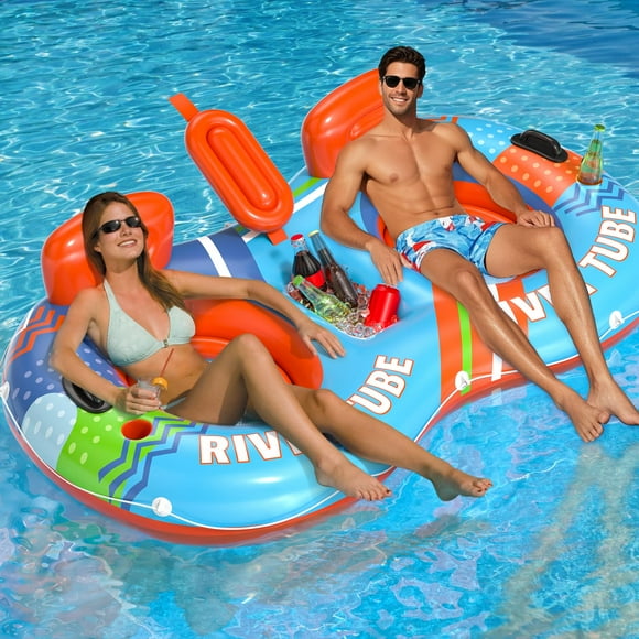 Flotador inflable en forma de tubo de río ADUSRIZ para 2 personas con portavasos