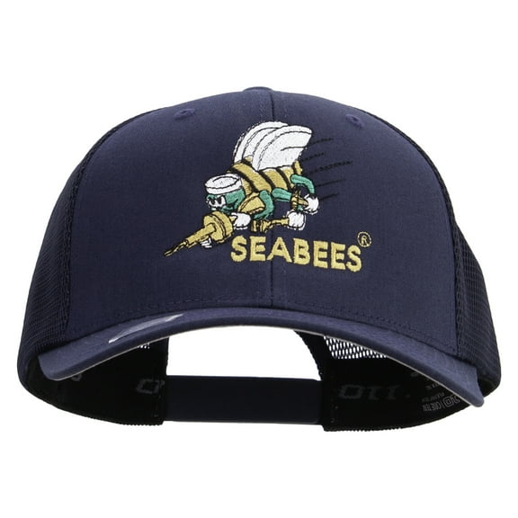 US Navy Seabees Embroidered Flexfit Mesh Trucker Cap - Navy OSFM