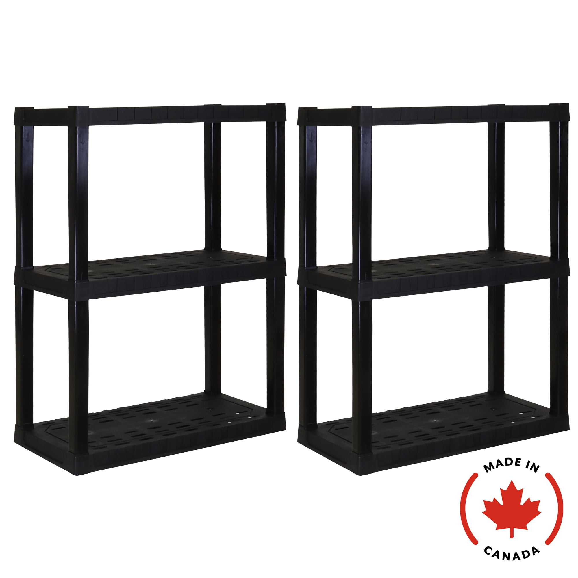 Hyper Tough Plastic Shelves Garage Storage Shelf 3-Tier 39"H x 14"D x 30"W 2-Pack Black-300 LBS Total Capacity