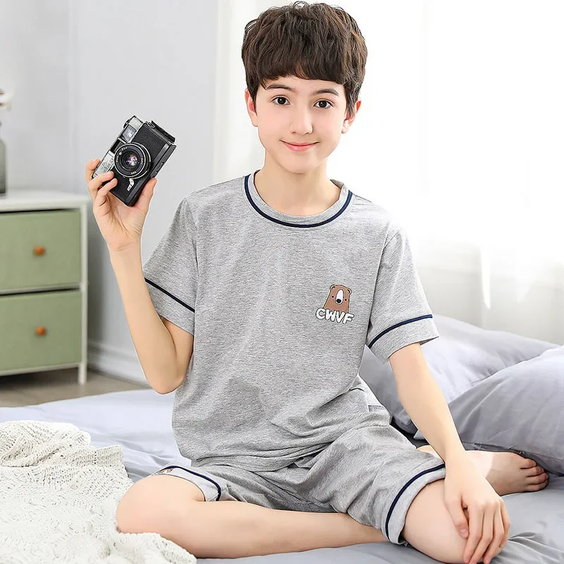 Teens Pajamas Short Sleeve 100 Cotton Pyjamas Big Kids Clothes Sets Children Boys Sleepwear Pajamas For Girls 10 12 14 16 Years
