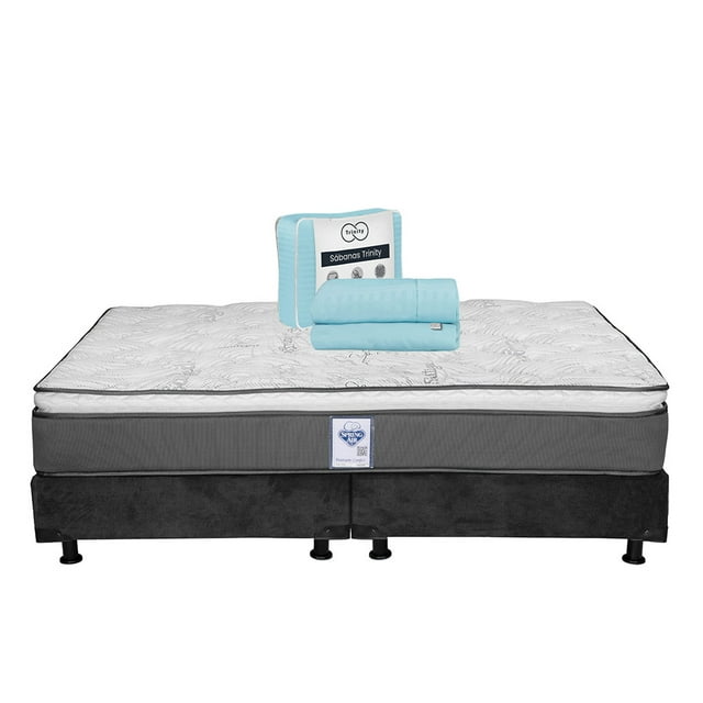 Colchón King Size Prestige Spring Air + Box + 1 Juego de Sábanas Trinity